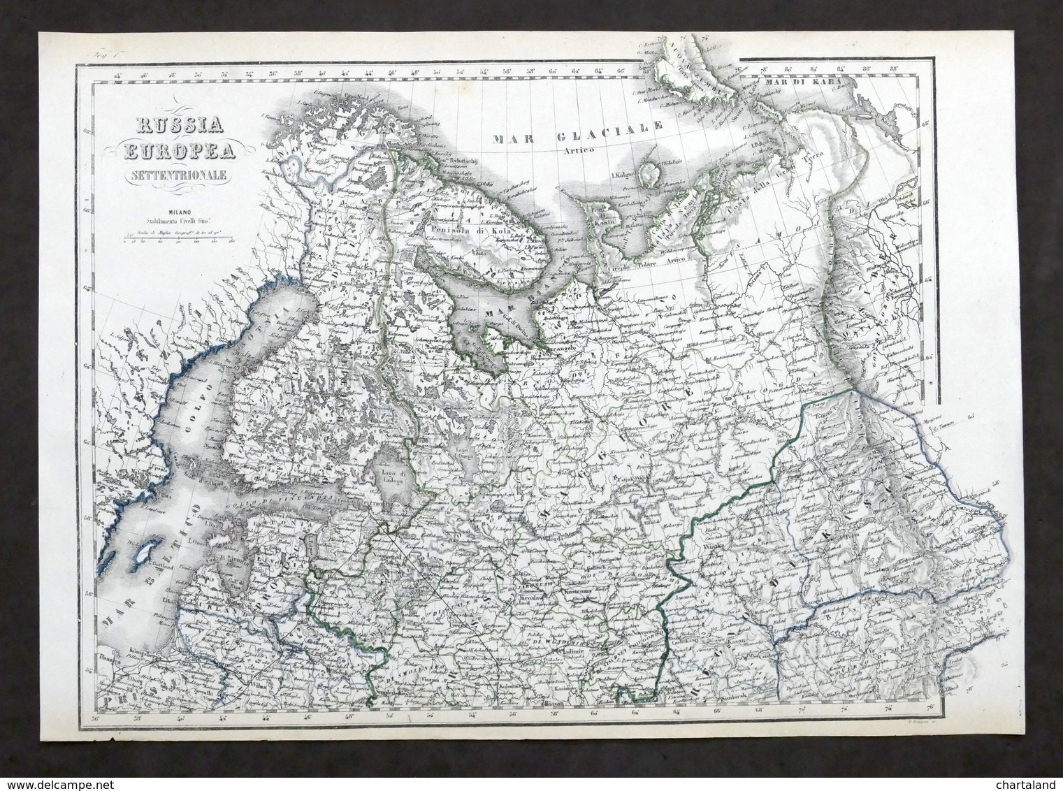 Carta Geografica Russia Europea Settentrionale - Stabilimento Civelli - 1880 Ca. - Altri & Non Classificati