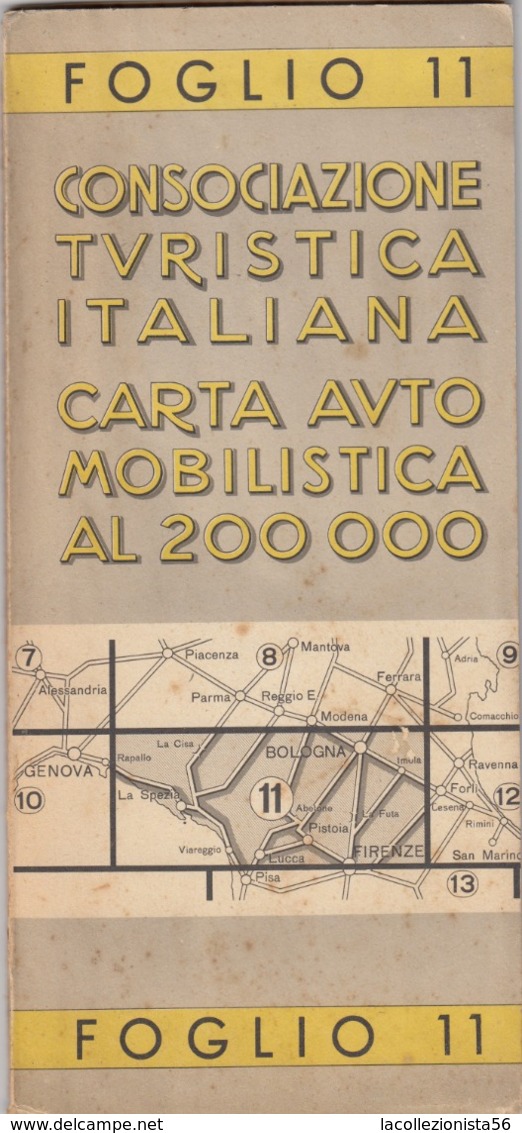 9530-CARTA AUTOMOBILISTICA D'ITALIA AL 200.000-FOGLIO 11-BOLOGNA-FIRENZE - Cartes Routières