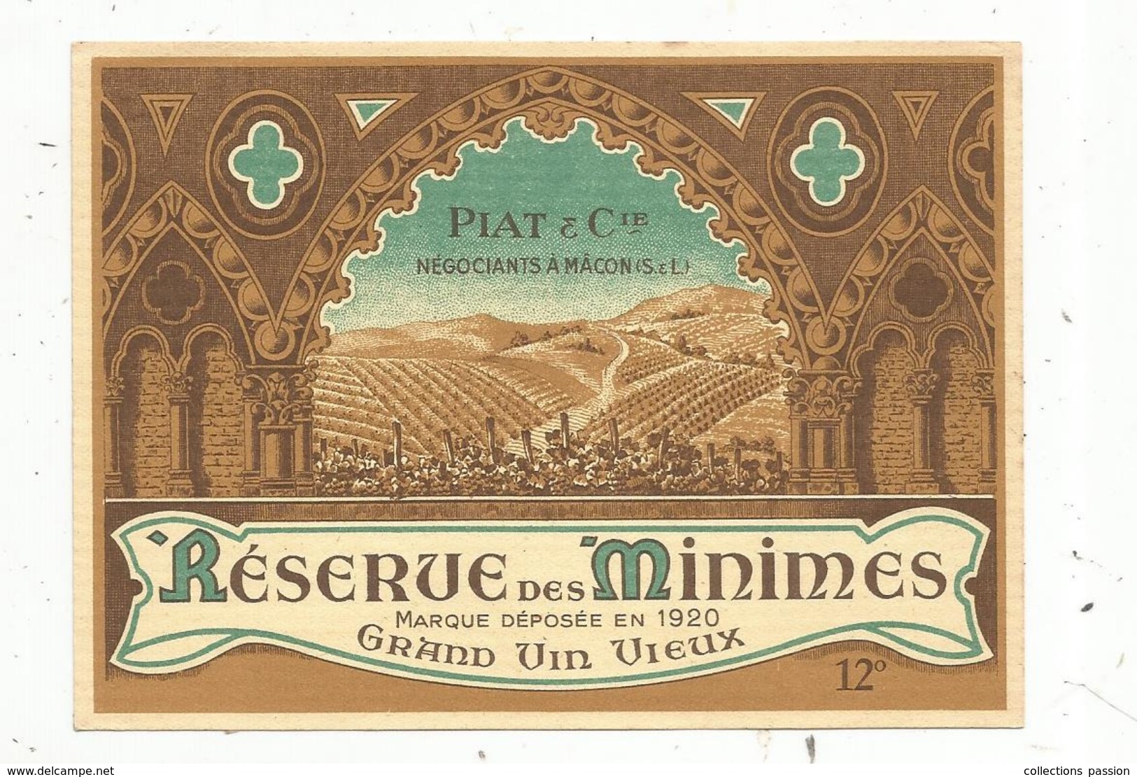 étiquette ,  Vin  ,Bourgogne , RESERVE DES MINIMES , Grand Vin Vieux ,Piat & Cie ,MACON - Bourgogne