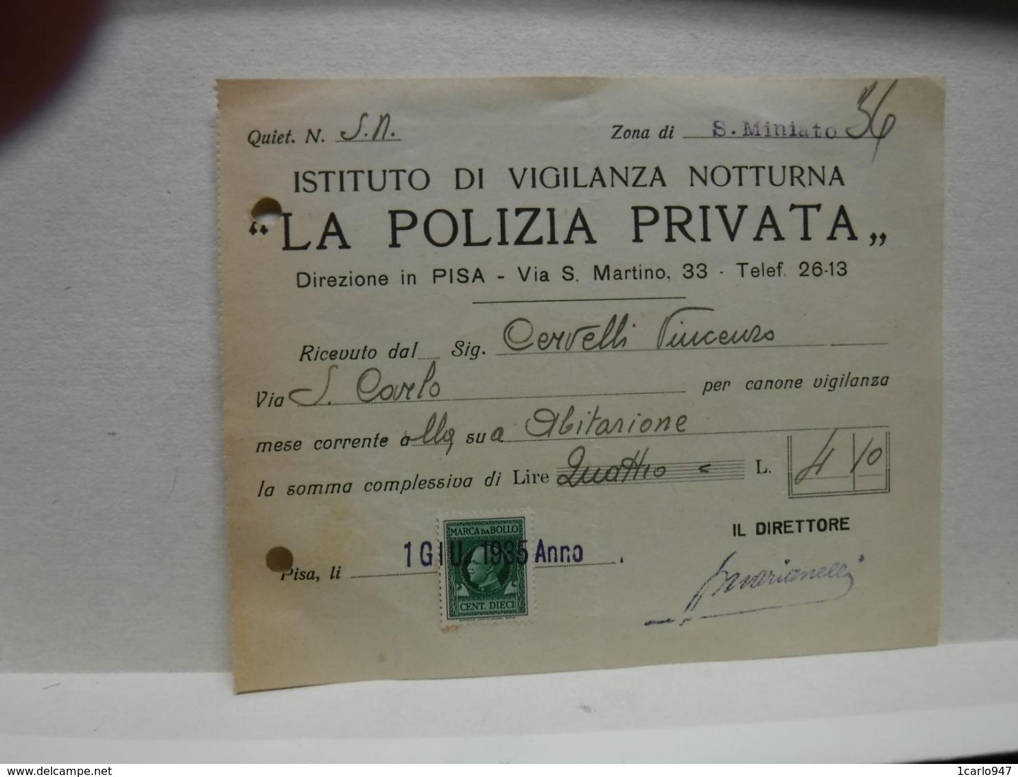 PISA    ---  POLIZIA  PRIVATA -- VIGILANZA  - GUARDIE GIURATE - Italia