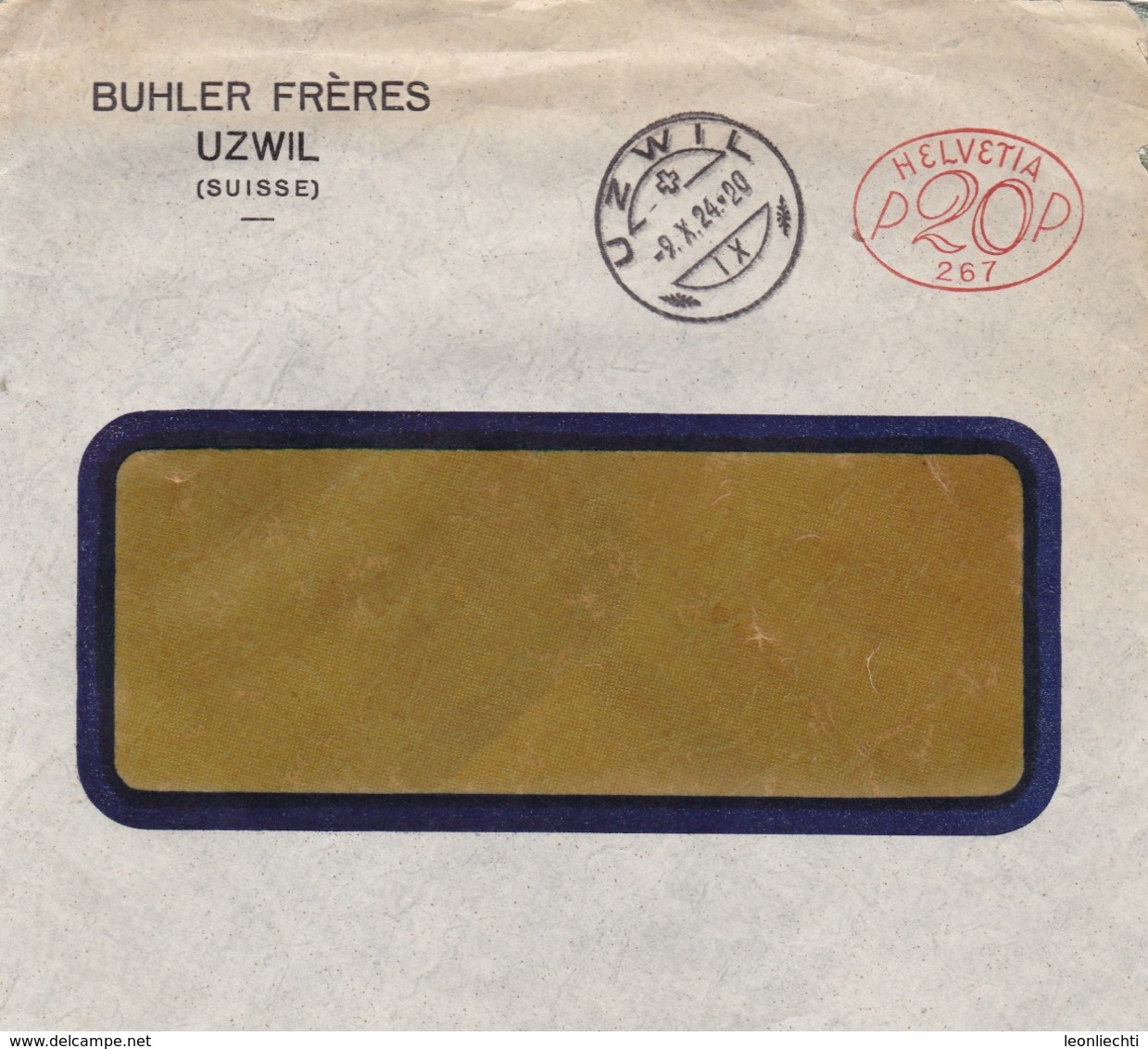 Brief ( Helvetia P20P 267)  Von Uzwil, BUHLER FRÊRES UZWIL. 1924 - Postage Meters