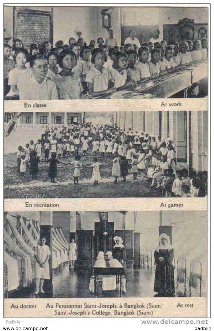 Carte Postale Asie Thaïlande Bangkok Pensionnat St-Joseph Les écoliers En Classe En Récréation Au Dortoir Trés Beau Plan - Thaïlande