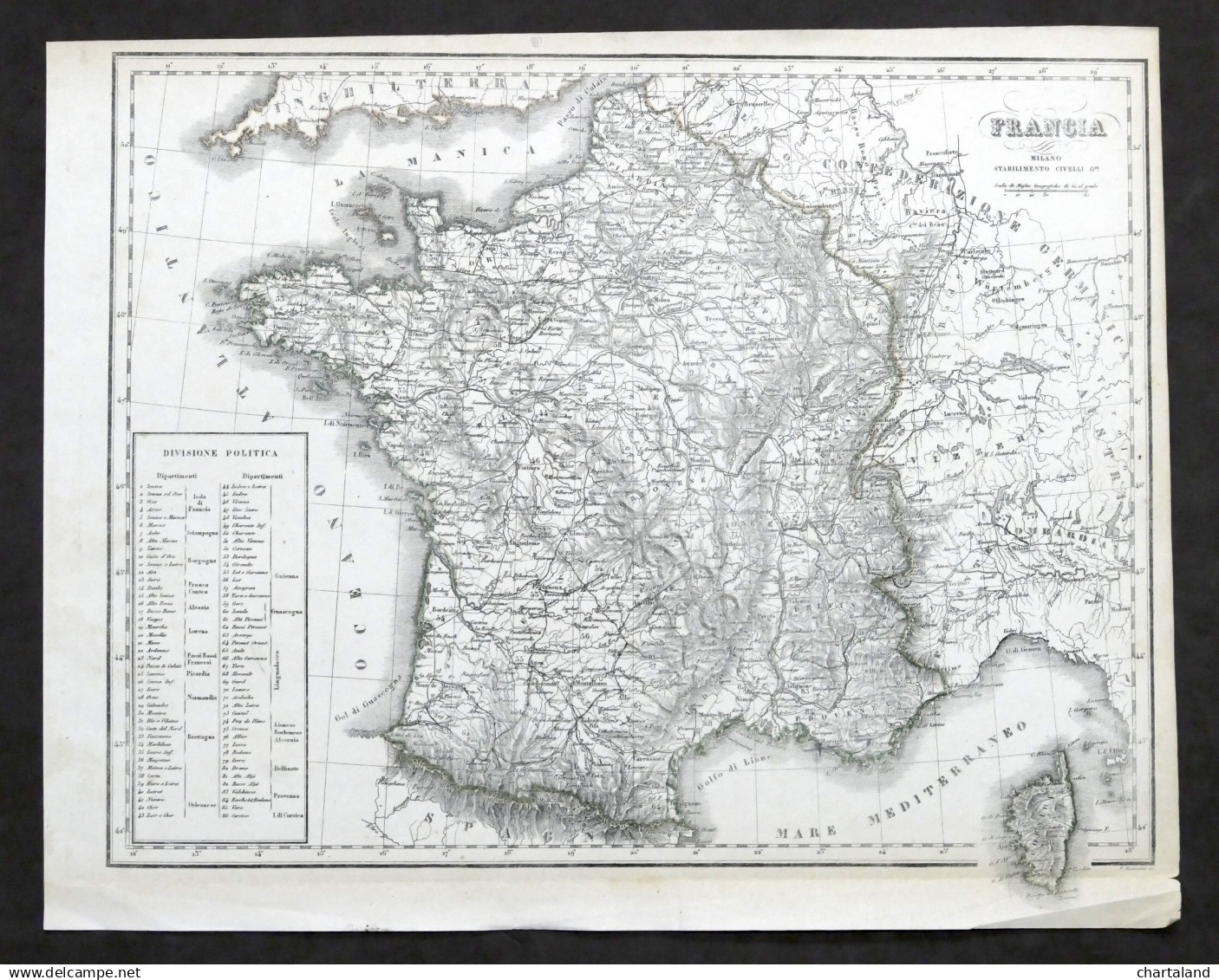 Carta Geografica - Francia - Stabilimento Civelli - 1880 Ca. - Altri & Non Classificati