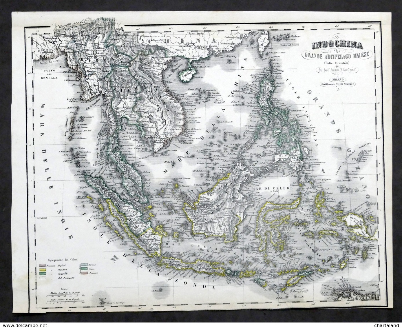 Carta Geografica - Indochina Arcipelago Malese - Stabilimento Civelli - 1880 Ca. - Altri & Non Classificati
