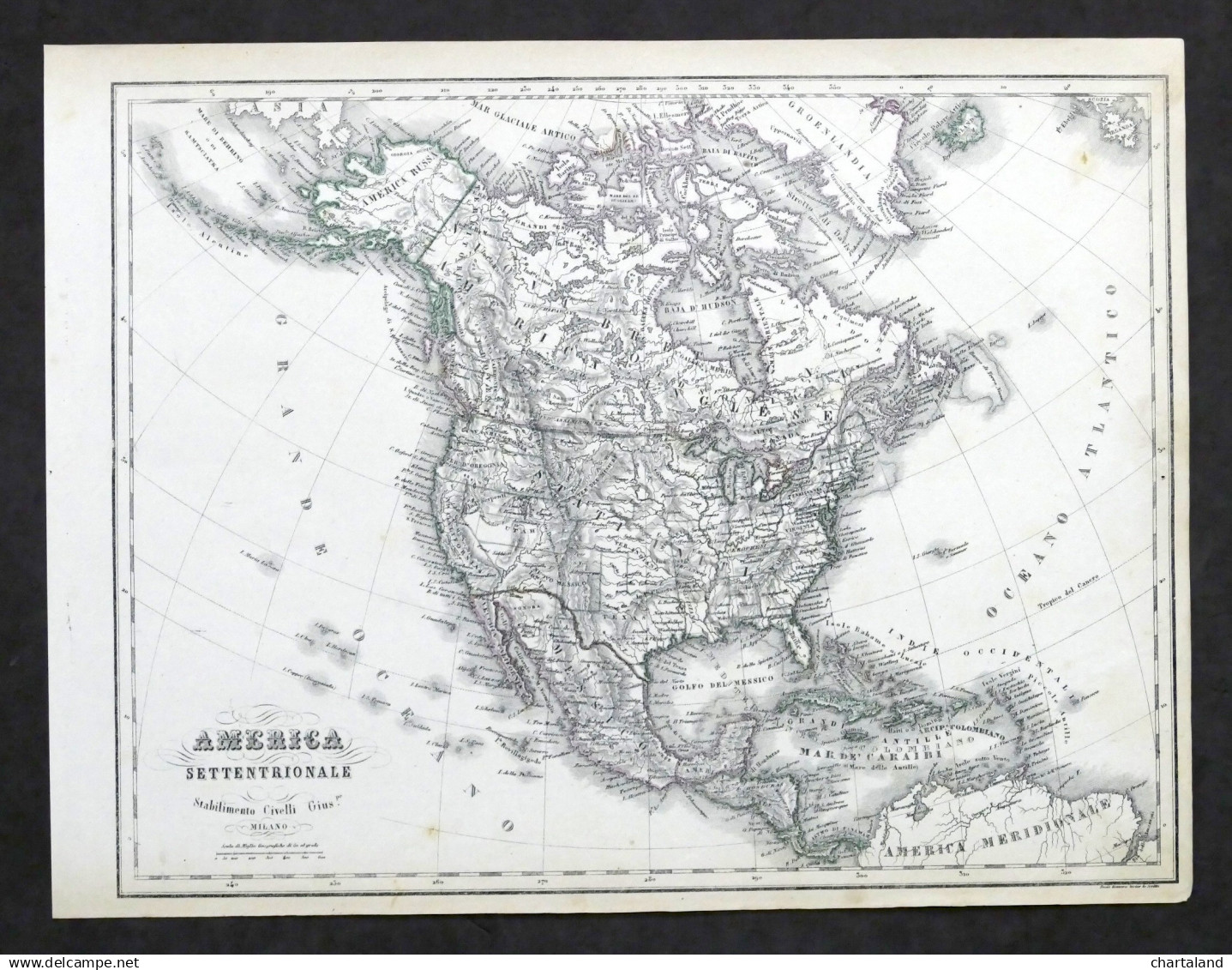 Carta Geografica - America Settentrionale - Stabilimento Civelli - 1880 Ca. - Altri & Non Classificati