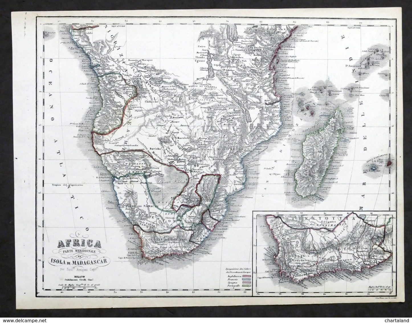 Carta Geografica Africa Parte Meridionale - Stabilimento Civelli - 1880 Ca. - Altri & Non Classificati