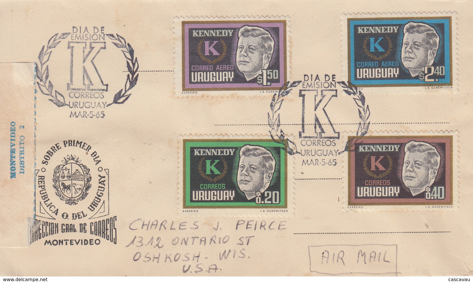 Enveloppe  FDC  1er  Jour   URUGUAY    Président   John  KENNEDY   1965 - Kennedy (John F.)