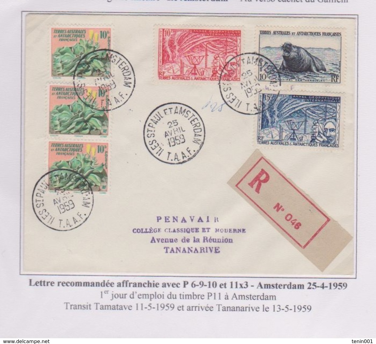 TAAF - Lettre - Amsterdam - Recommandé - Galliéni -25-4-59 - Covers & Documents