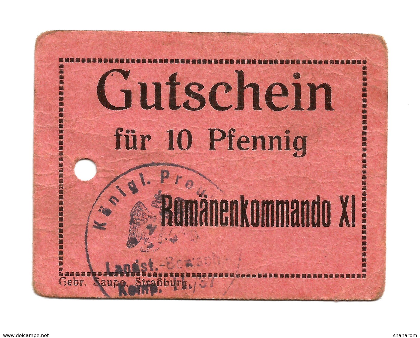 1914- 1918 // P.O.W. // Bon De Prisonnier De Guerre RUSSE // RUMÄNENKOMMANDO XI // 10 Pfennig - Notgeld