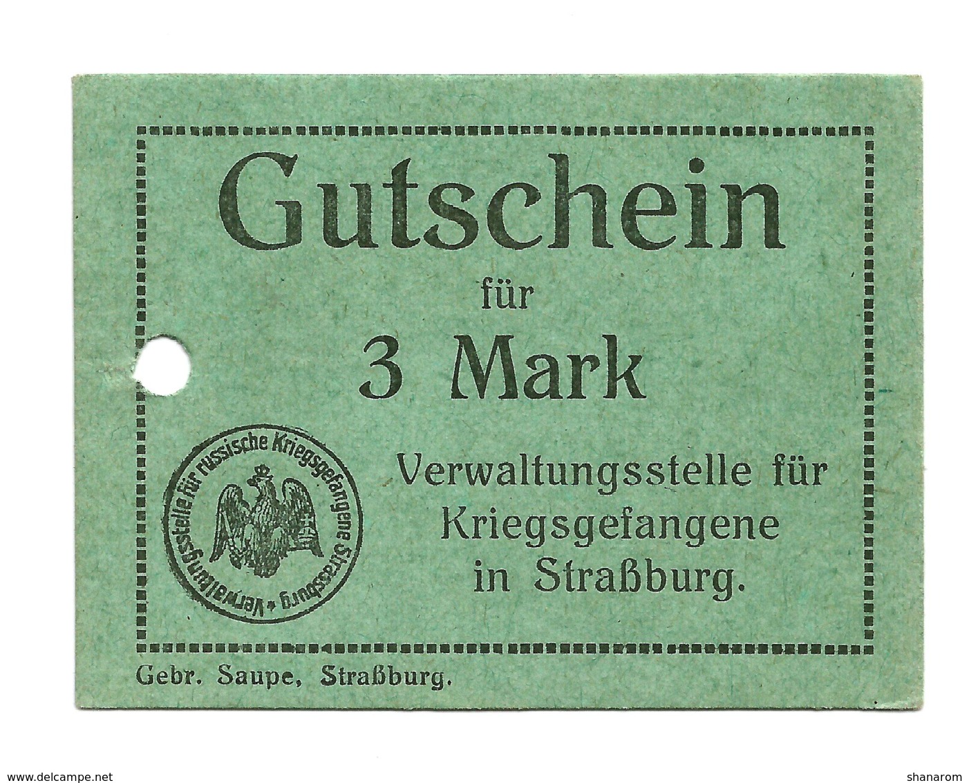 1914- 1918 // P.O.W. // Bon De Prisonnier De Guerre RUSSE // StraBburg // 3 Mark - Bons & Nécessité