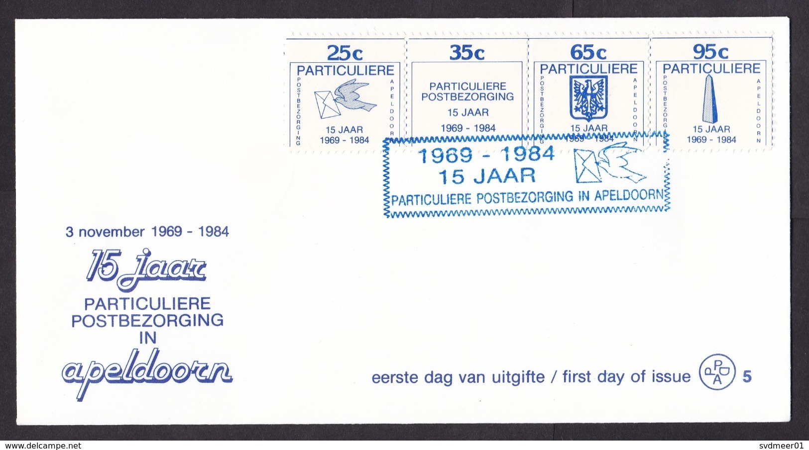 Netherlands: FDC First Day Cover, 1984, 4 Stamps, Local Post Service Stadspost Apeldoorn 15 Anniversary (traces Of Use) - Brieven En Documenten