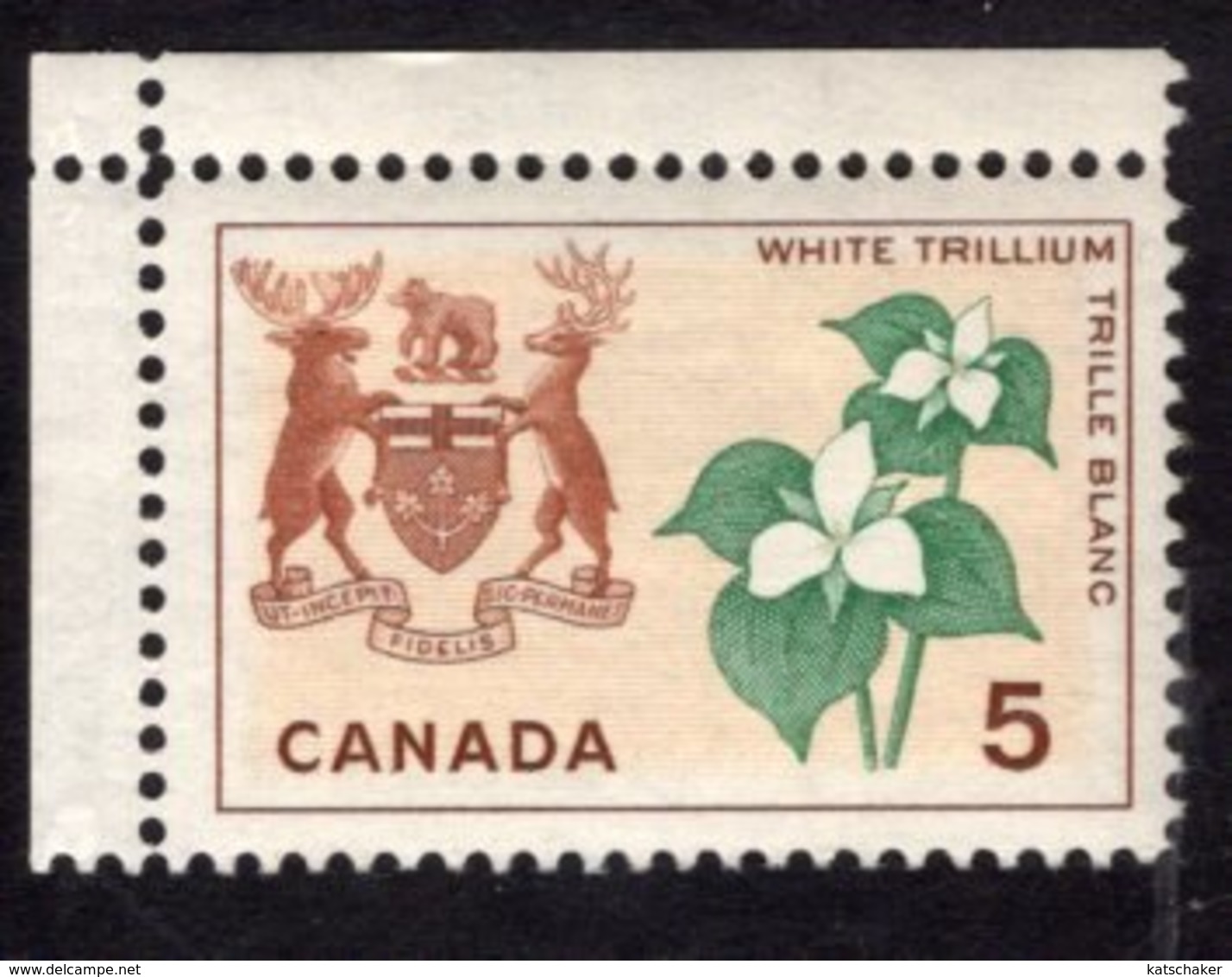 839284441 1964 SCOTT 418 POSTFRIS MINT NEVER HINGED EINWANDFREI (XX) WHITE TRILLIUM AND ARMS OF ONTARIO - Ungebraucht