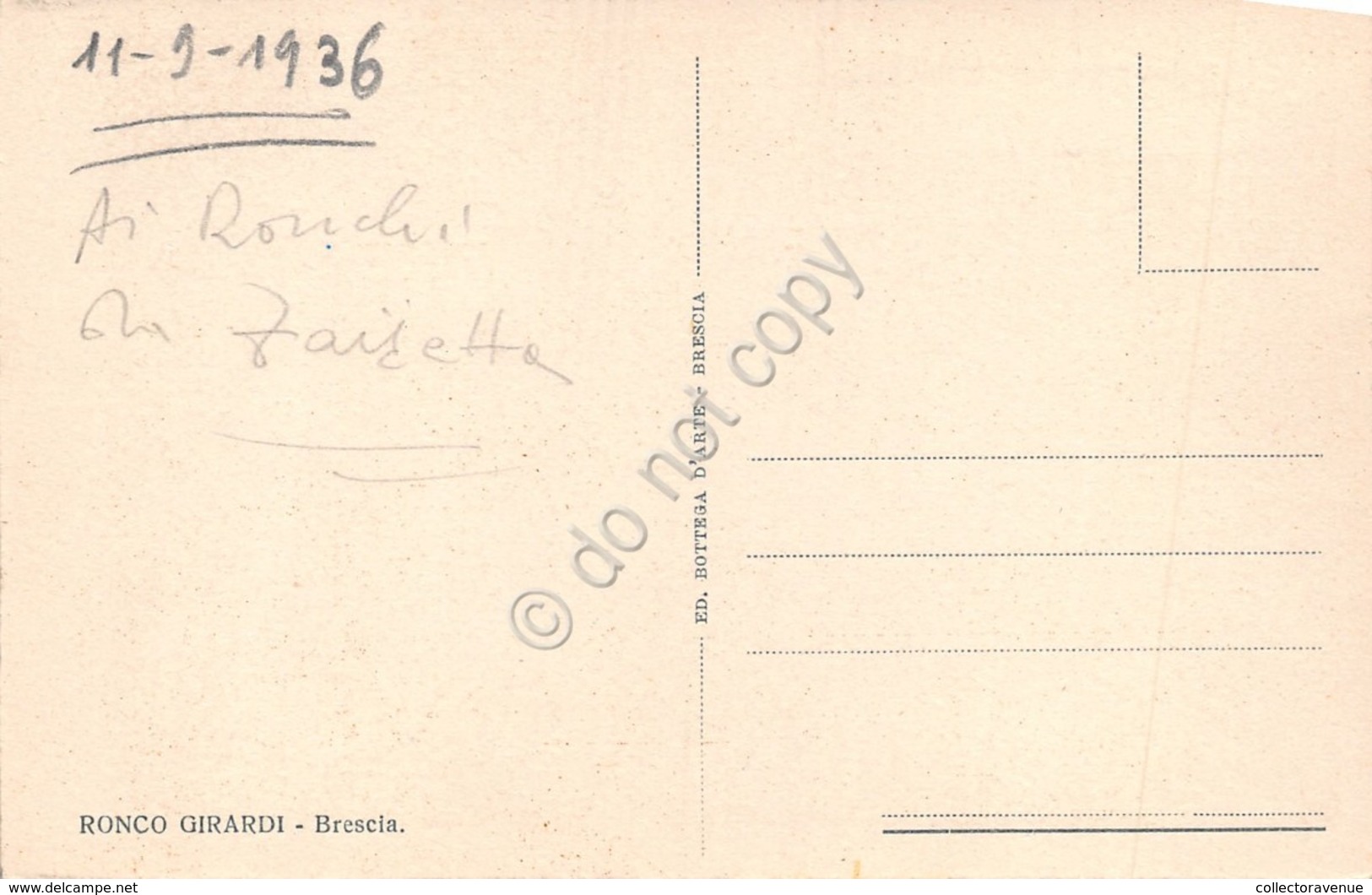 Cartolina Brescia Ai Ronchi Da Fairetta (annotazione Al Tergo) 1936 - Brescia