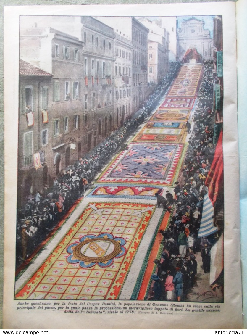 La Domenica Del Corriere 6 Luglio 1930 Infiorata Genzano Tespi Milo Congo Belga - Altri & Non Classificati