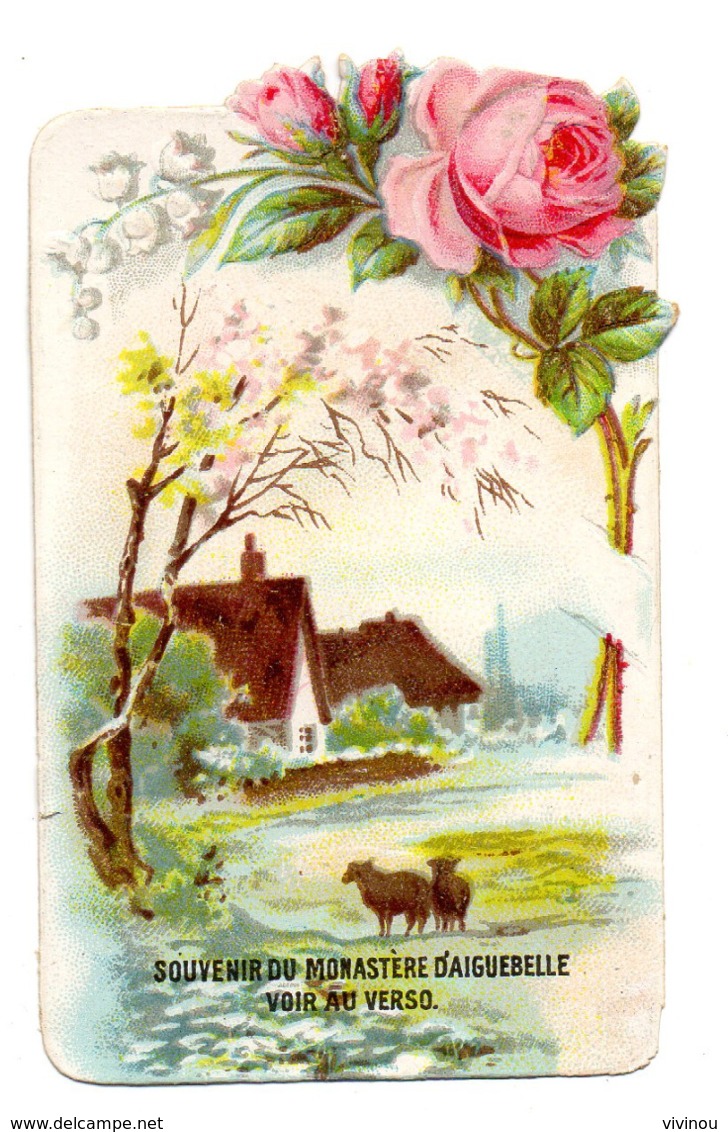 Chromo Découpi Chocolat Aiguebelle Gaufré Panorama Campagnard Champêtre Mouton Animal Maison Village Rose Fleur - Aiguebelle