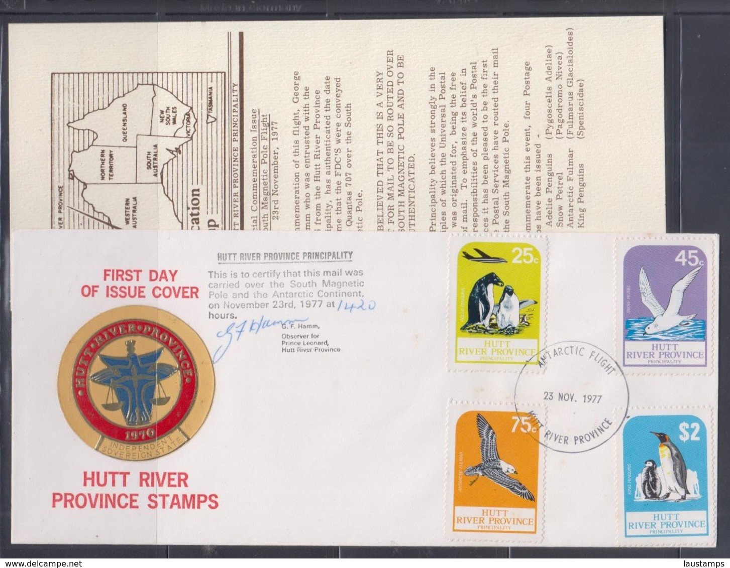 Hutt River Province 1977 Birds Of Antarctica FDC - Cinderellas