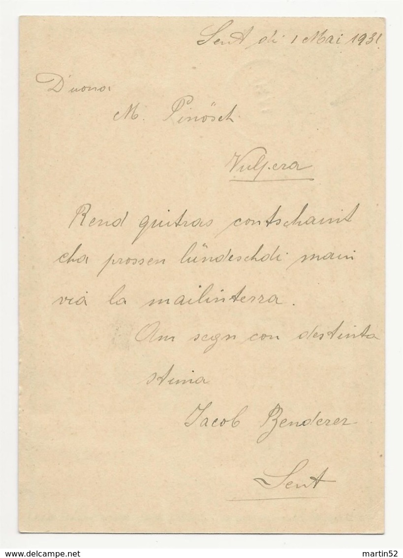 Schweiz Suisse 1931: Bild-PK CPI "STEIN-SÄCKINGEN" Mit Stempel SENT 1.V.31 (Engadin) Nach Vulpera (Text In Romanisch) - Entiers Postaux