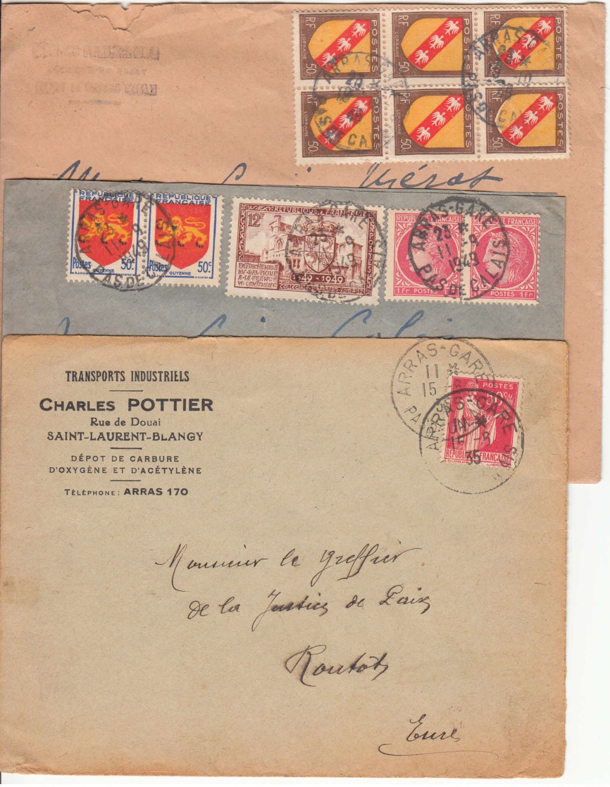 FRANCE - 1935à1948 - Lot De 3 Lettres D'Arras-gare - Autres & Non Classés