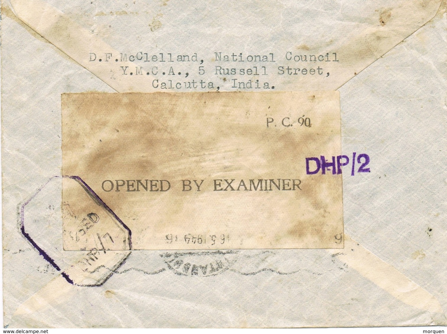 33949. Carta Aerea  CALCUTTA (India Inglesa) 1944. CENSURA, Passed DHP/7. Reexpedité - 1936-47 King George VI