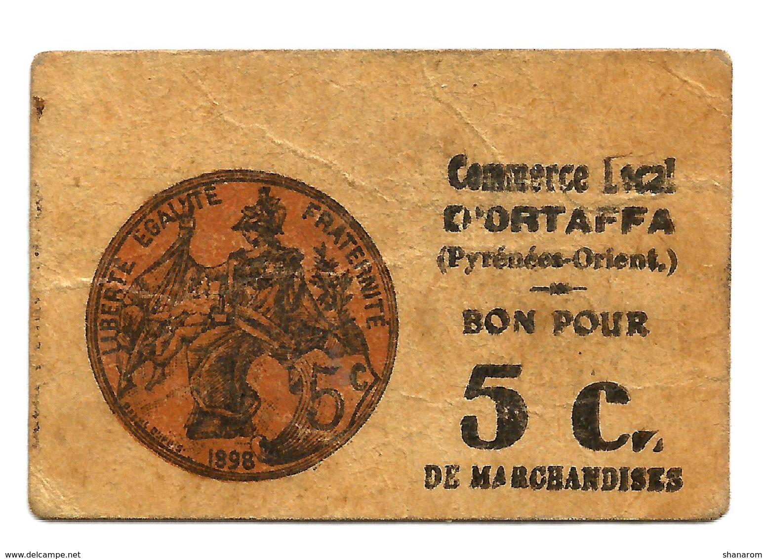 1914 - 1918 // ORTAFFA (Pyrénées-Orientales) // SOU De LACLAU // Commerce Local // Bon Pour 5 Centimes - Bons & Nécessité