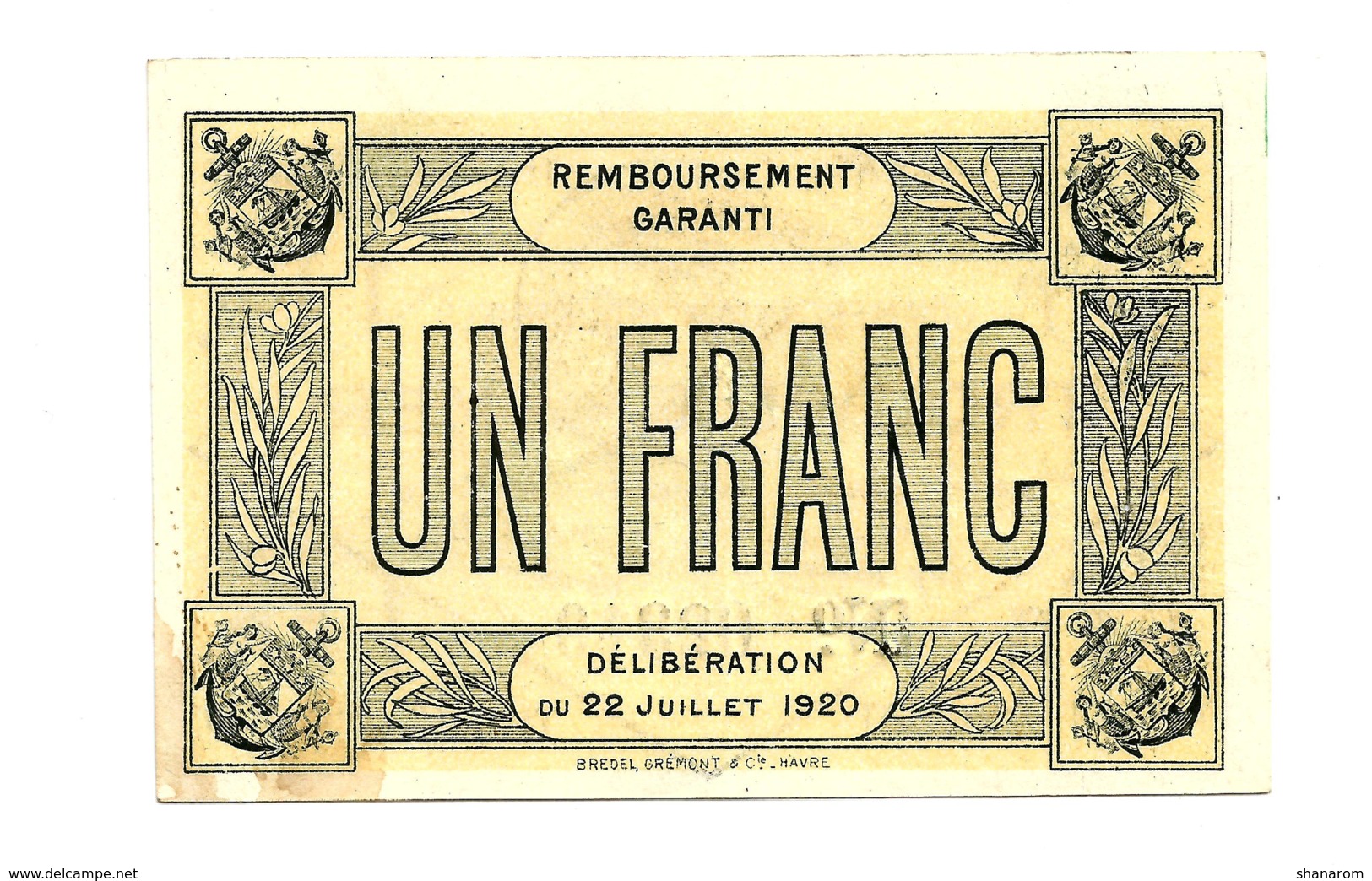 1920 // TROUVILLE-sur-MER // SYNDICAT GENERAL // Ticket D'Achat De Un Franc - Bons & Nécessité