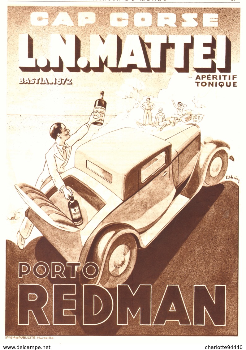 PUB PORTO  " REDMAN  " CAP  CORSE " L.N MATTEI "  1933 ( 1 ) - Alcools