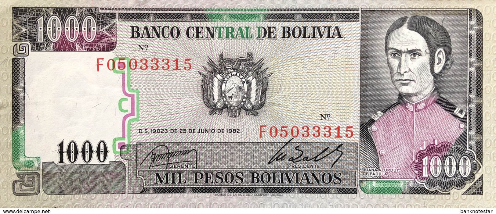 Bolivia 1.000 Pesos Bolivianos, P-167 (25.6.1982) - EF/XF+ - Bolivia