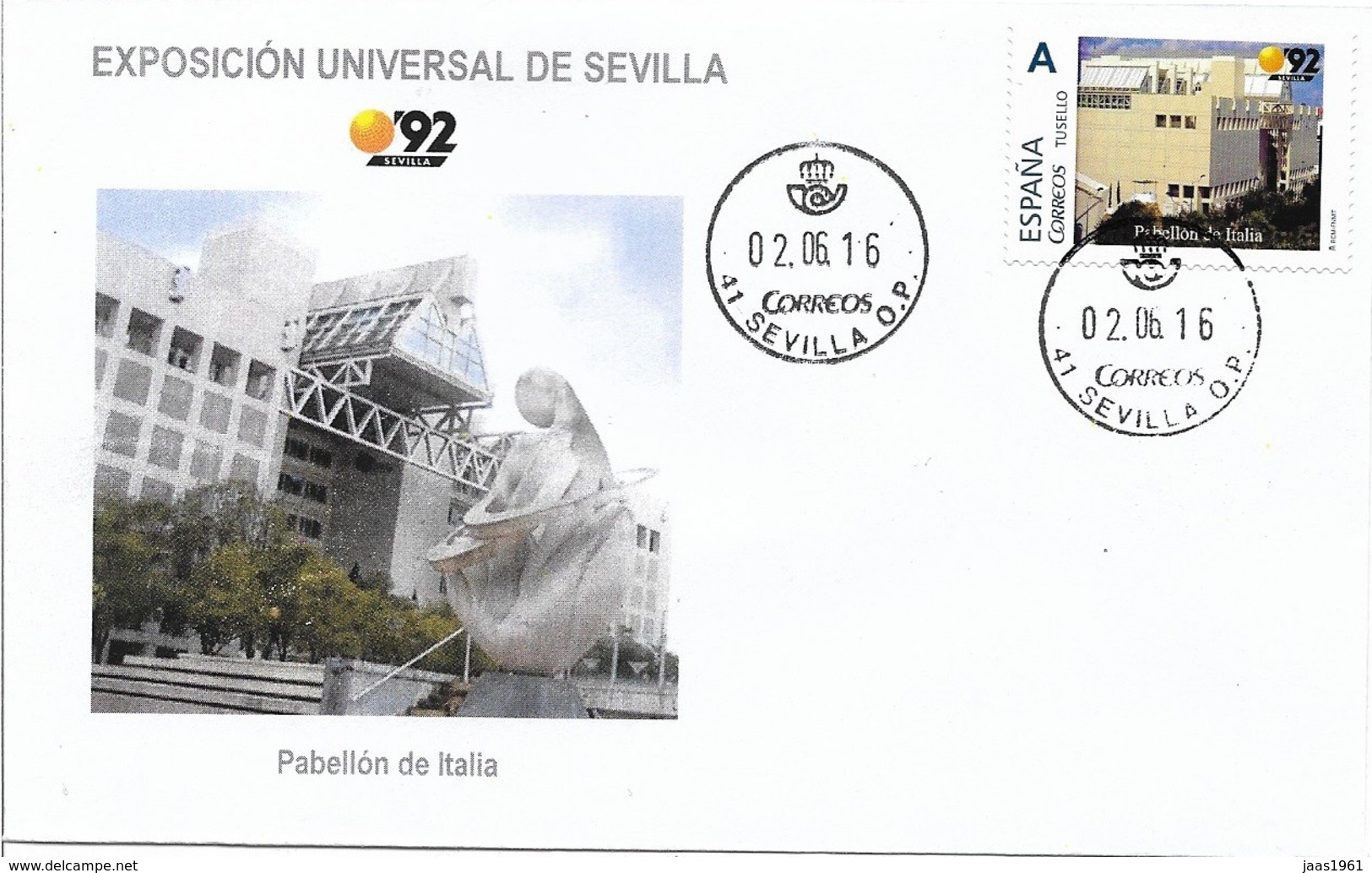 SPAIN. COVER EXPO'92 SEVILLA. ITALY PAVILION - Cartas & Documentos