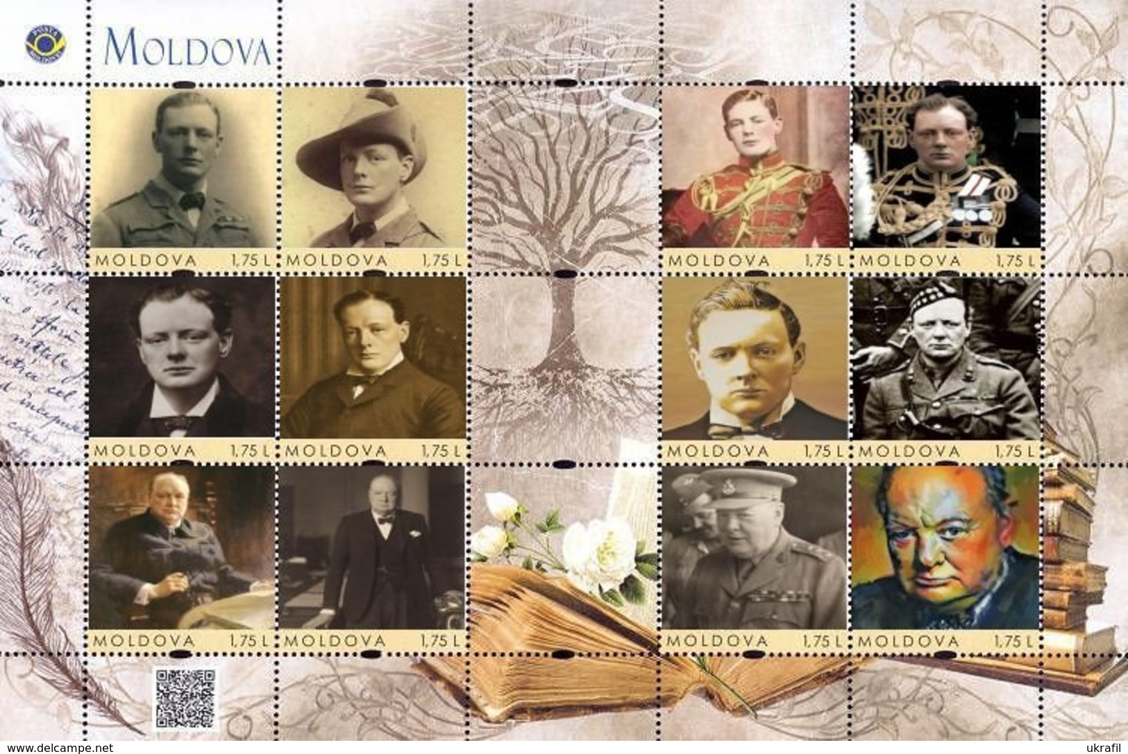 Moldova 2019, World Literature, Politician, Writer Winston Churchill, Sheetlet Of 12v - Moldavie