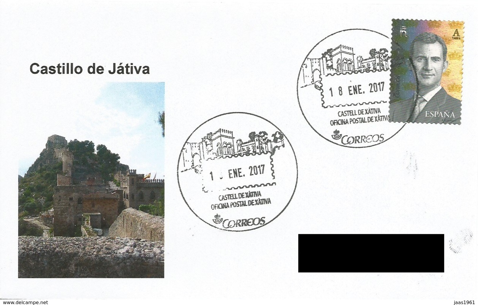 SPAIN. POSTMARK JATIVA CASTLE. 2017 - Otros & Sin Clasificación