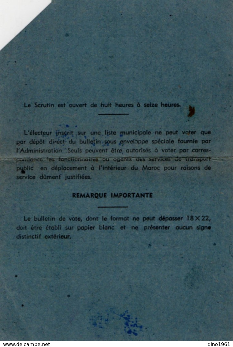 VP15.709 - Municipalité De CASABLANCA ( Maroc ) 1951 - Carte D'Electeur De Mr Léonard VERLHAC Né à BRIVE ( Corrèze ) - Autres & Non Classés