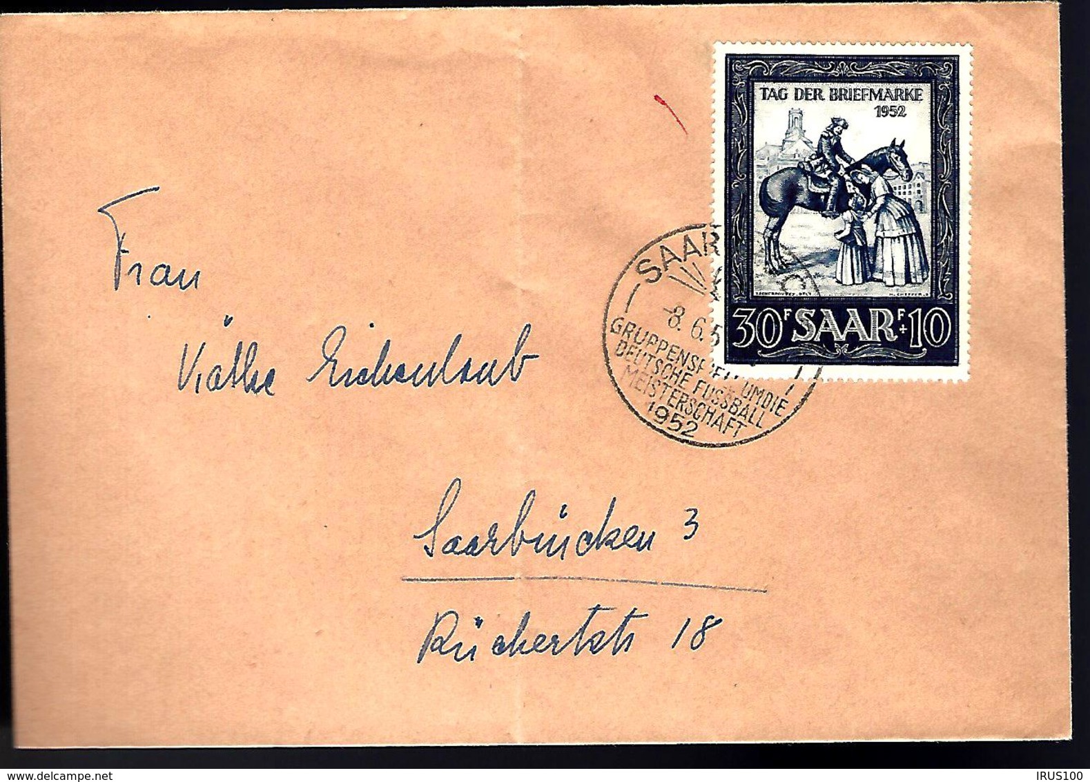 LETTRE EN PROVENANCE DE LA SAAR - MARCOPHILIE [ GRUPPENSPIELE UM DIE DEUTSCHE FUSSBALL MEISTERSCHAFT 1952] - Storia Postale