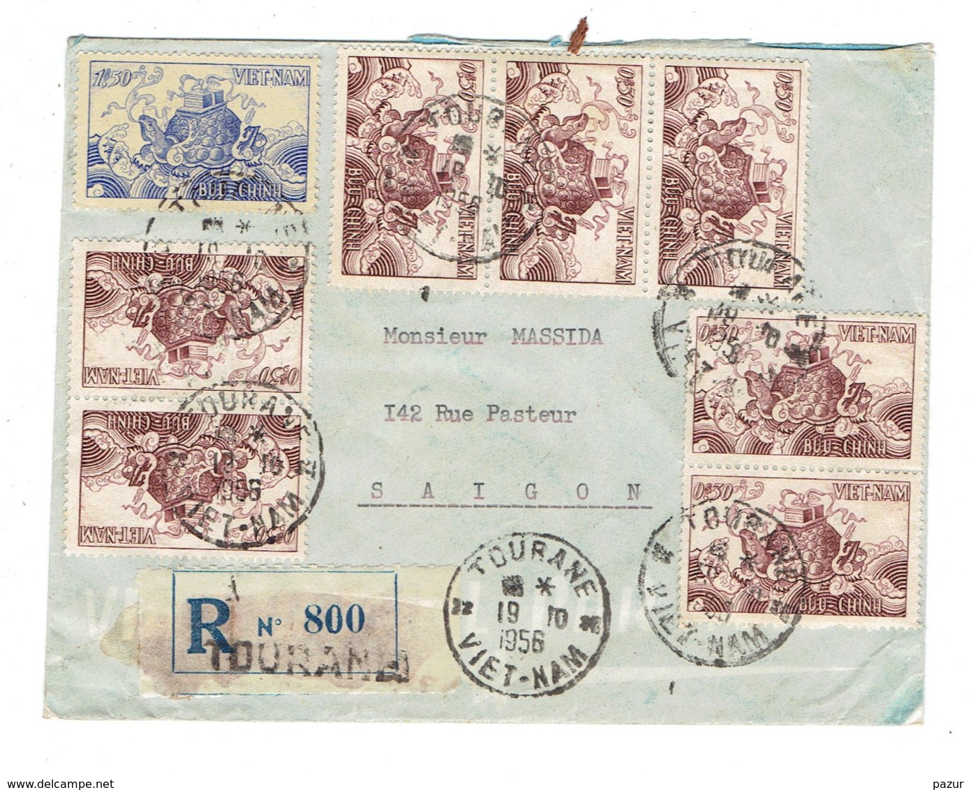 TP - MARCOPHILIE -VIET NAM - ENVELOPPE RECOMMANDEE DE TOURANE POUR SAIGON 19/10/56 - Viêt-Nam