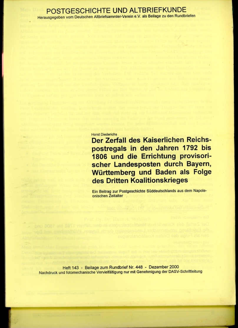 Der Zerfall Des Kaiserlichen Reichspostregals 1792 - 1806 Postgeschichte + Altbriefkunde Hefte 143 - 145 - Prephilately