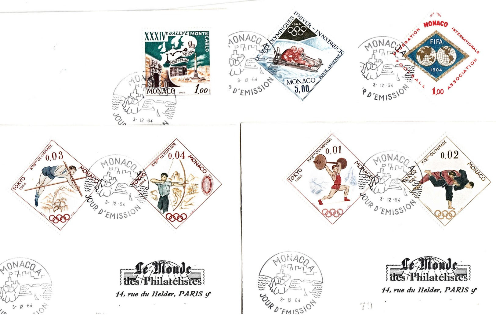 MONACO - 1964 - Lot De 5 FDC - SPORTS - JO - Football - Rallye - FDC