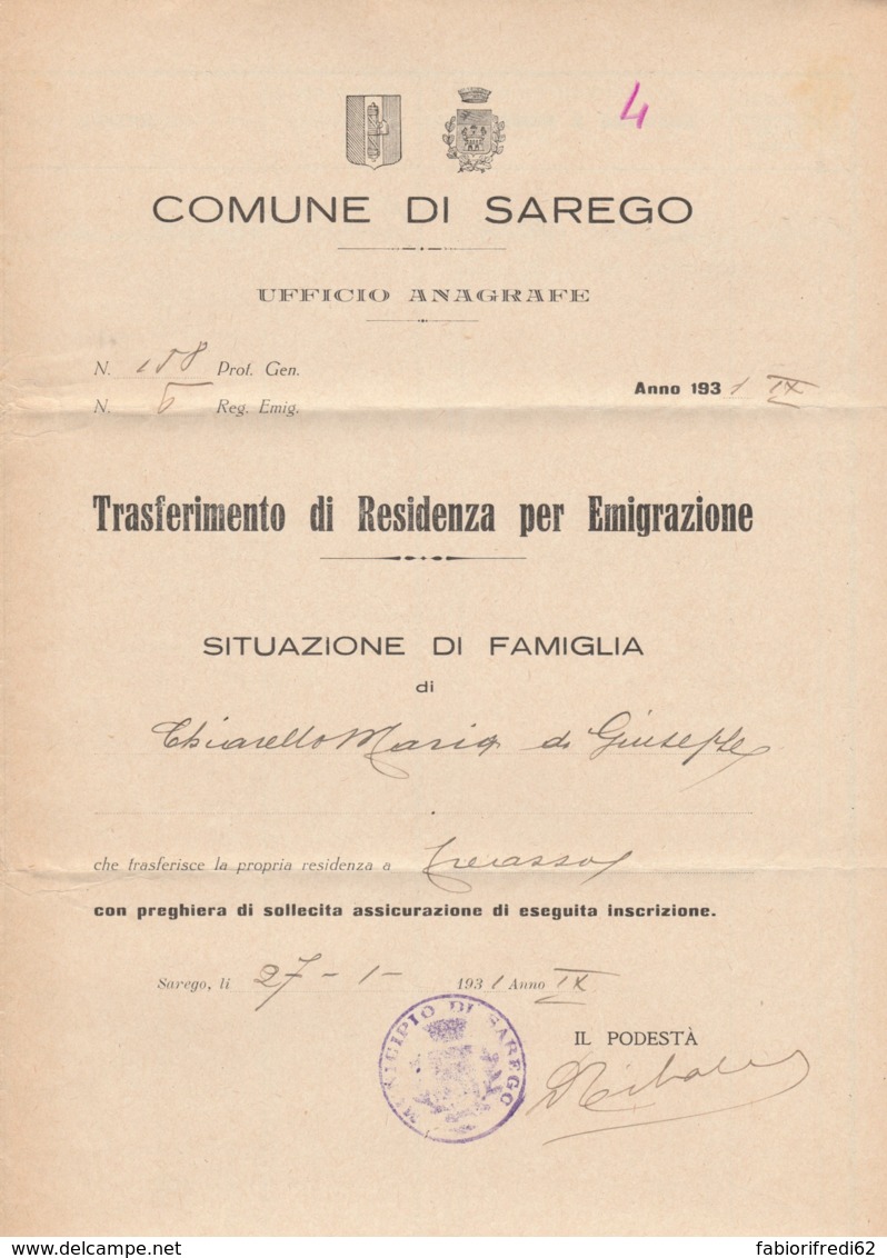 LETTERA 1931 C.30 VIRGILIO TIMBRO SAREGO (IX829 - Marcophilia