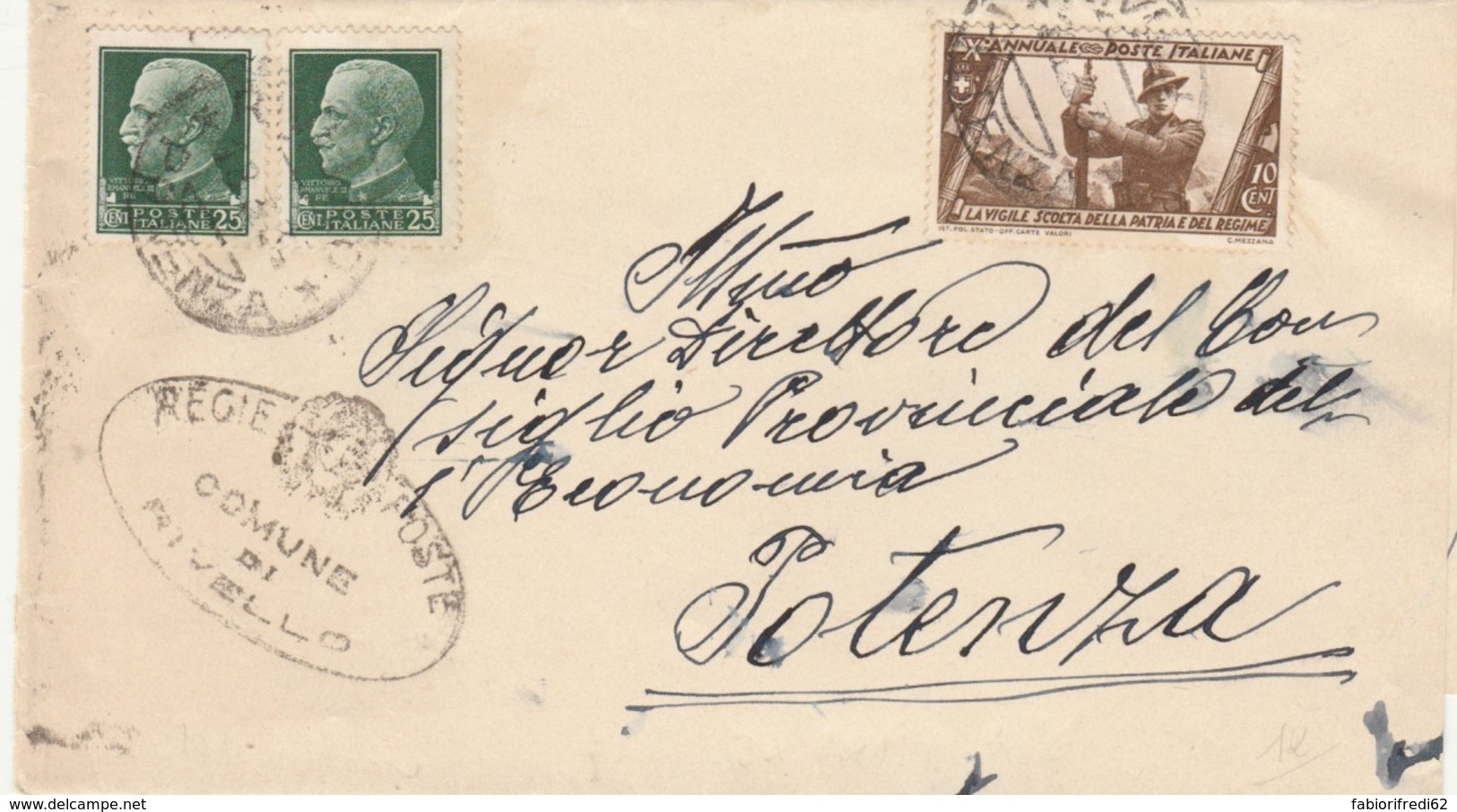 LETTERA 1934 2X25+10 C. X ANNUALE TIMBRO POTENZA (IX737 - Storia Postale