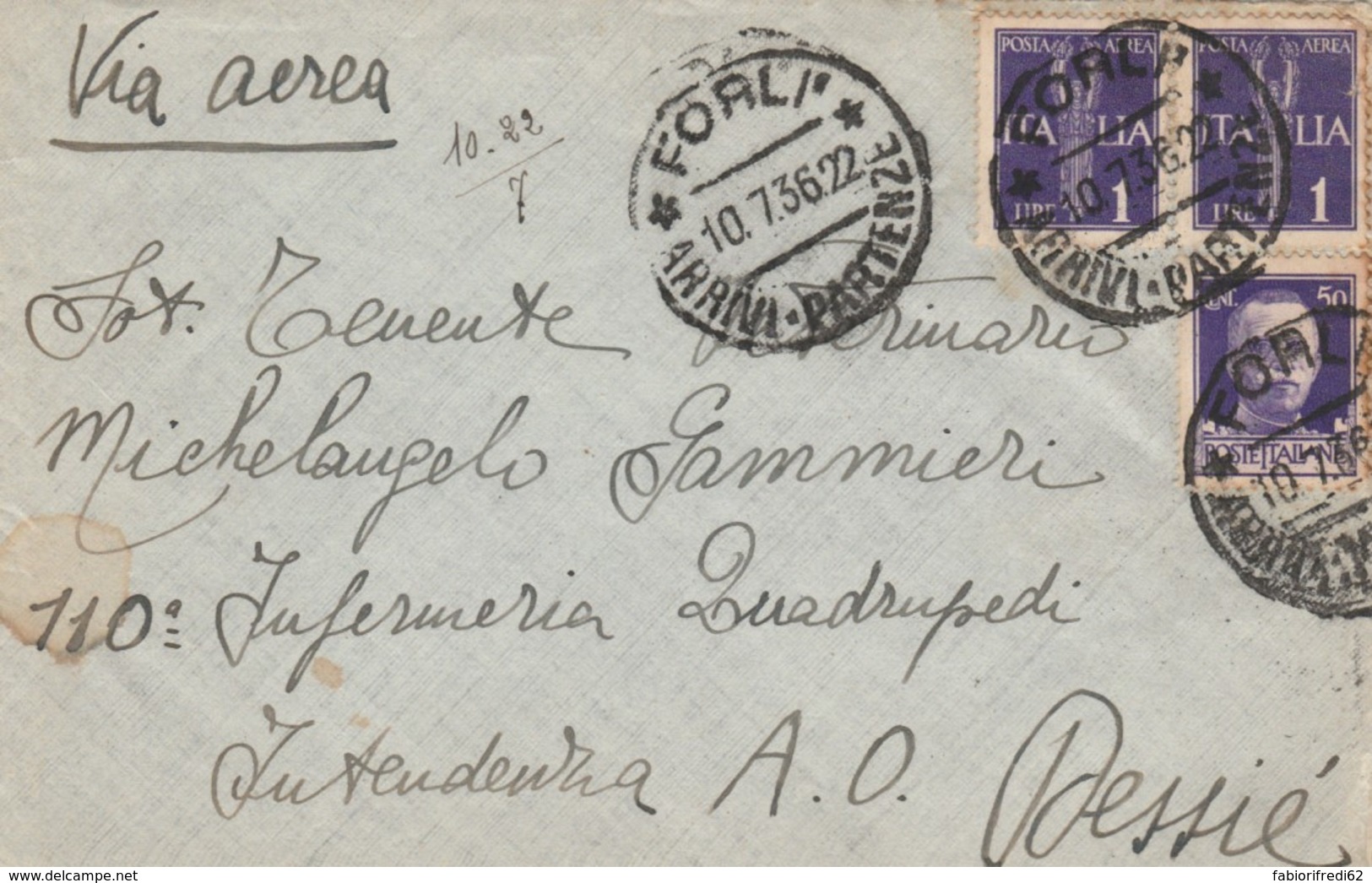 LETTERA 1936 2X1+50 TIMBRO FORLI' DIRETTA DESSIE AFRICA ORIENTALE (IX613 - Storia Postale