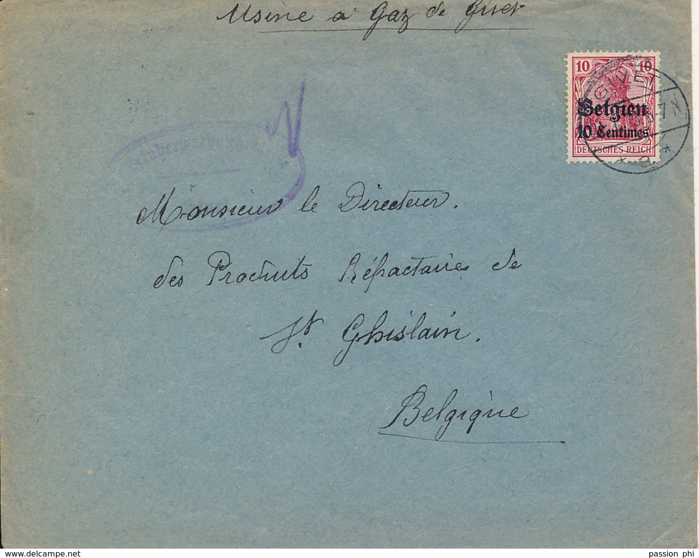 BELGIUM  WW1 COVER FROM GIVET TO ST GHISLAIN - OC1/25 General Government