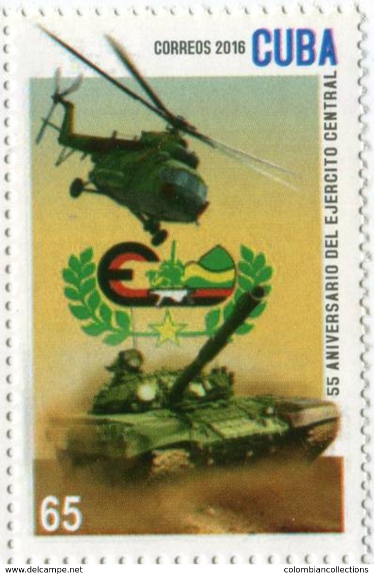 Lote CU2016-23, Cuba, 2016, Sello, Stamp, 55 Aniversario Del Ejercito Central, Helicoptero, Army, Helicopter - Otros & Sin Clasificación