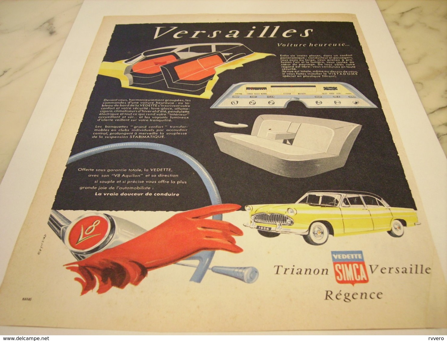 ANCIENNE PUBLICITE TRIANON REGENCES VERSAILLES VOITURE VEDETTE SIMCA 1956 - Publicités