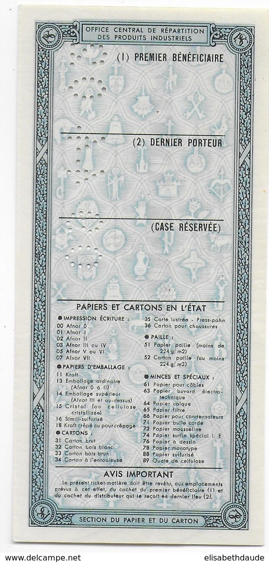 REGIME De VICHY - TICKET 50 KG De L'OCRPI Pour La DISTRIBUTION De MATIERE PREMIERE - SECTION PAPIER ET CARTON - Guerre De 1939-45