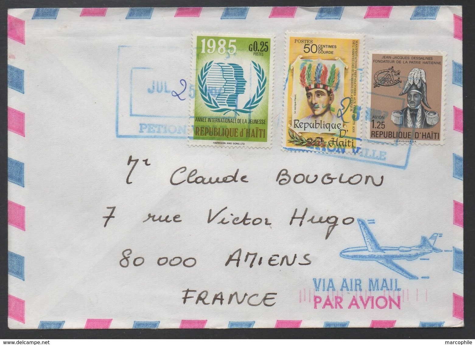 HAITI - PETIONVILLE / 1987 LETTRE AVION POUR LA FRANCE - AMIENS  (ref LE553) - Haïti