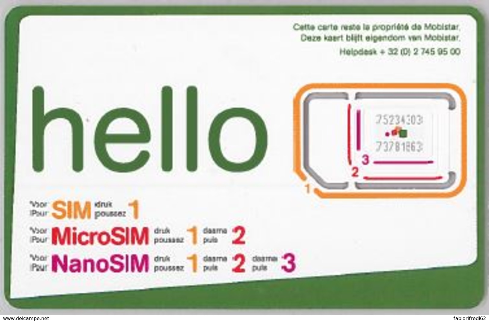 SIM CARD NON ACTIVEBELGIO (E47.21.5 - Carte GSM, Ricarica & Prepagata