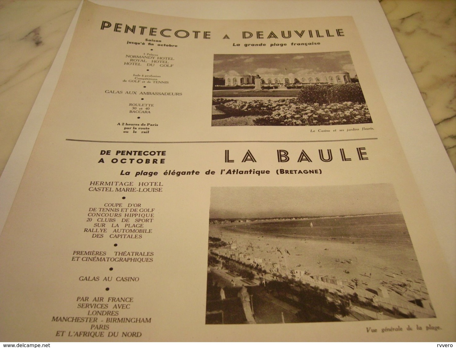 ANCIENNE PUBLICITE PAQUES A DEAUVILLE PENTECOTE  LA BAULE 1953 - Autres & Non Classés