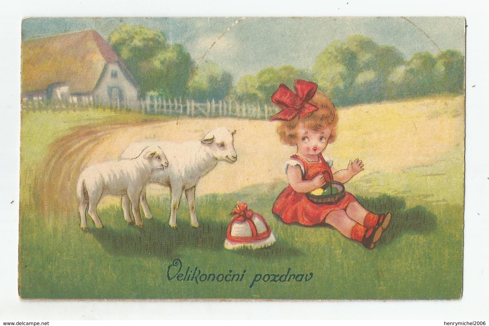 Cpa Fantaisie Fillette Et Moutons Velikonocni Poxdrav Tchéquie - Other & Unclassified