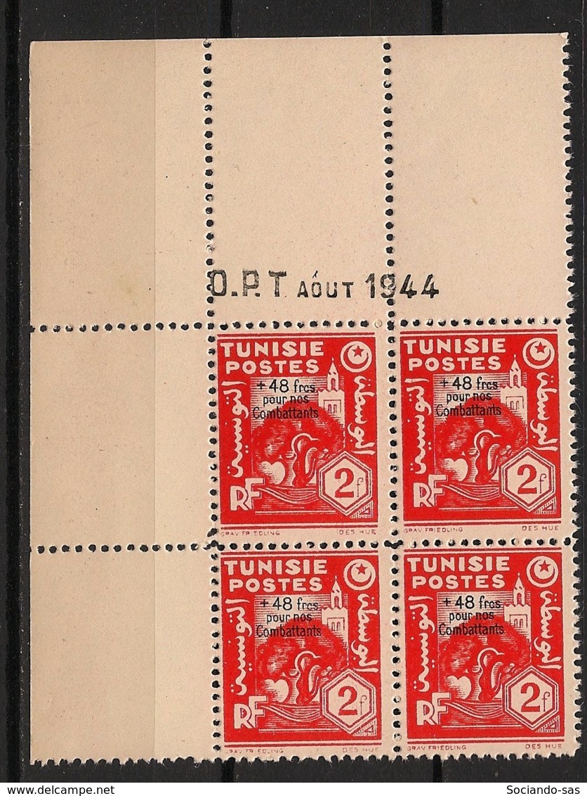 Tunisie - 1944 - N°Yv. 268 - +48f Sur 2f - Bloc De 4 Coin Daté - Neuf  Luxe ** / MNH / Postfrisch - Ongebruikt