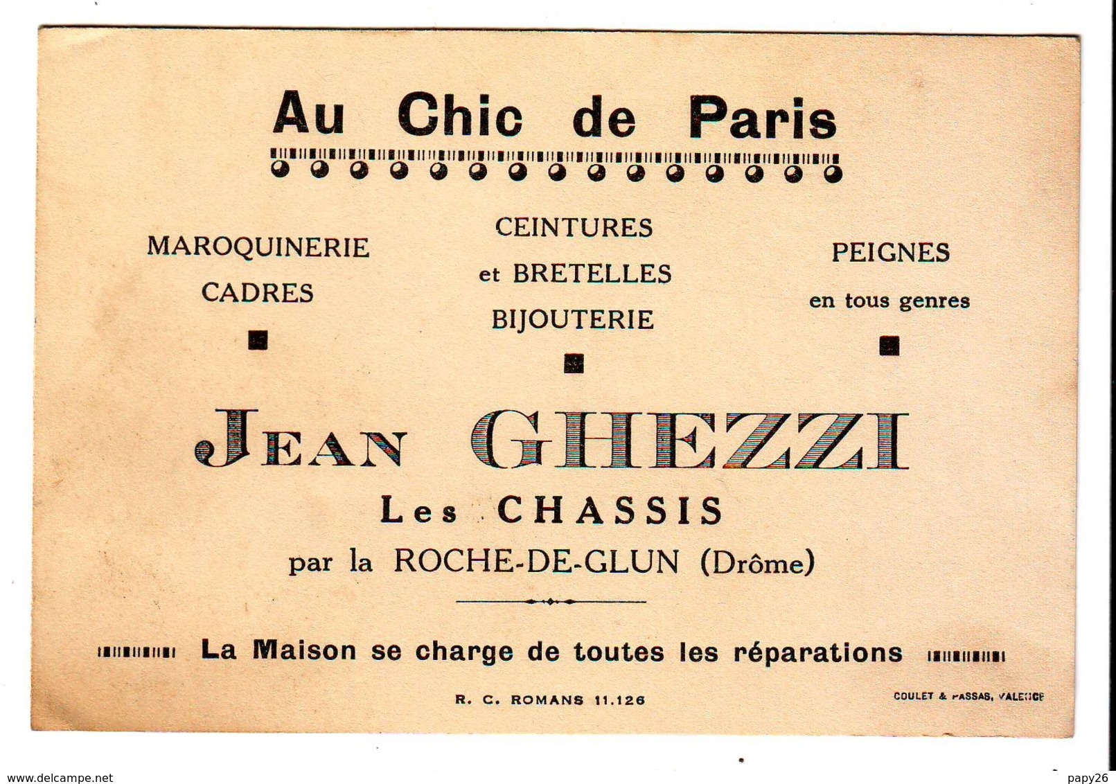 Cdv  Au Chic De Paris  Ghezzi  La Roche De Glun - Cartes De Visite