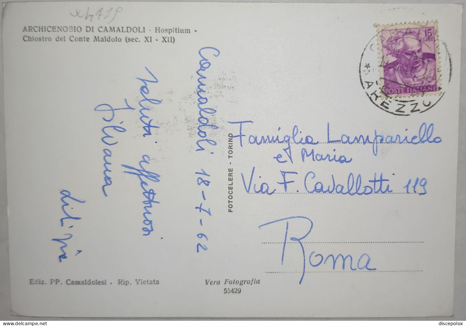W4719 Archicenobio Di Camaldoli - Hospitium - Chiostro Del Conte Maldolo / Viaggiata 1962 - Altri & Non Classificati