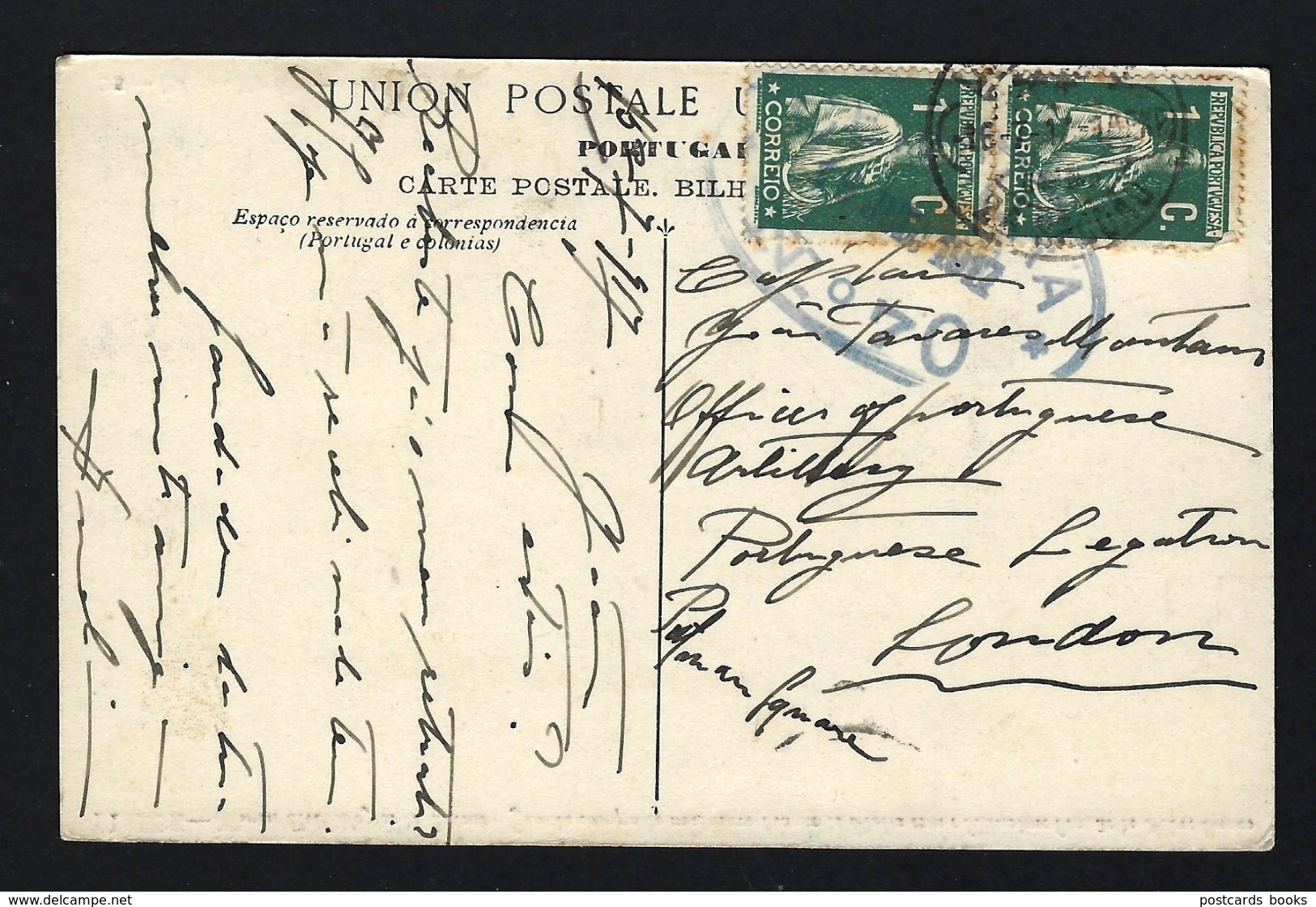 PC Sent From LISBOA To Officer Portuguese Artillery PORTMAN SQUARE London UK. WWI Ww1 War Military Mail 1917 Portugal - Marcophilie